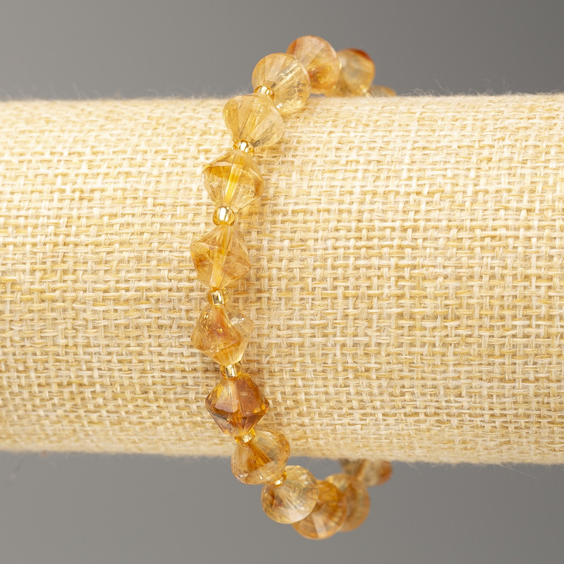 Bransoletka na gumce z cytrynem, fasetowany bikonus, średnica 8×8 mm, długość 18 cm