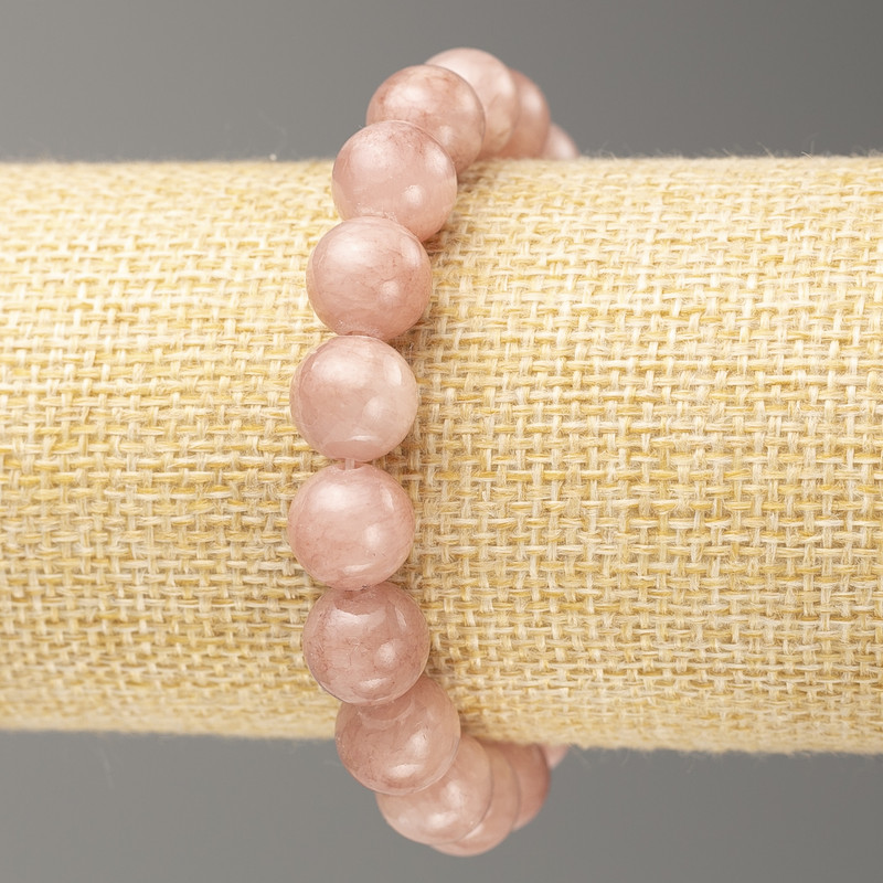 Bransoletka na gumce z kwarcem malinowym (akryl sztuczny), gładka kulka, średnica 10 mm, długość 18 cm