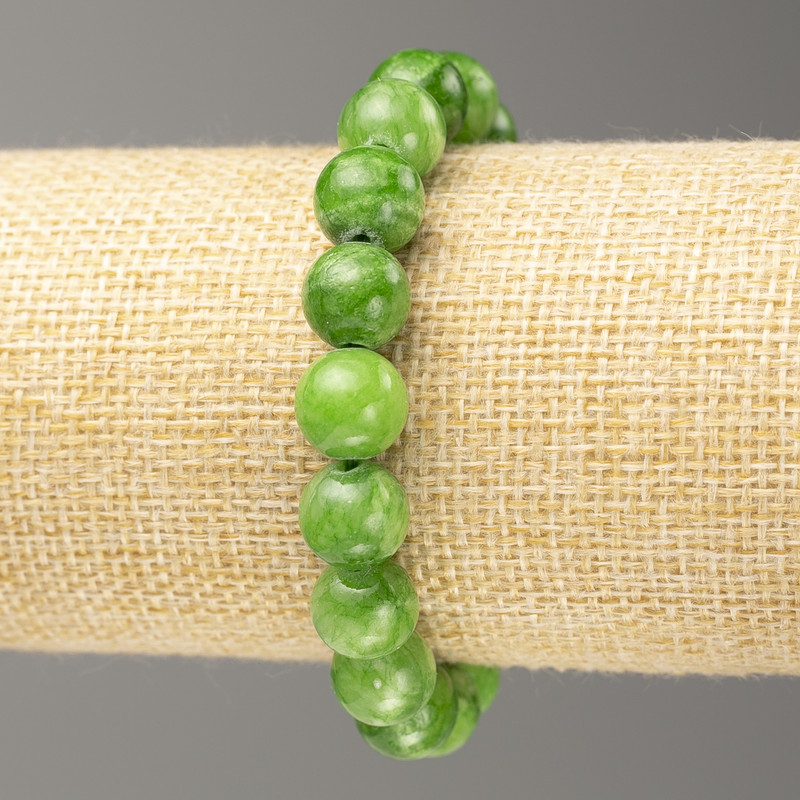 Bransoletka na gumce – nefryt (sztuczny akryl) gładkie kulki, średnica 10 mm, długość 18 cm