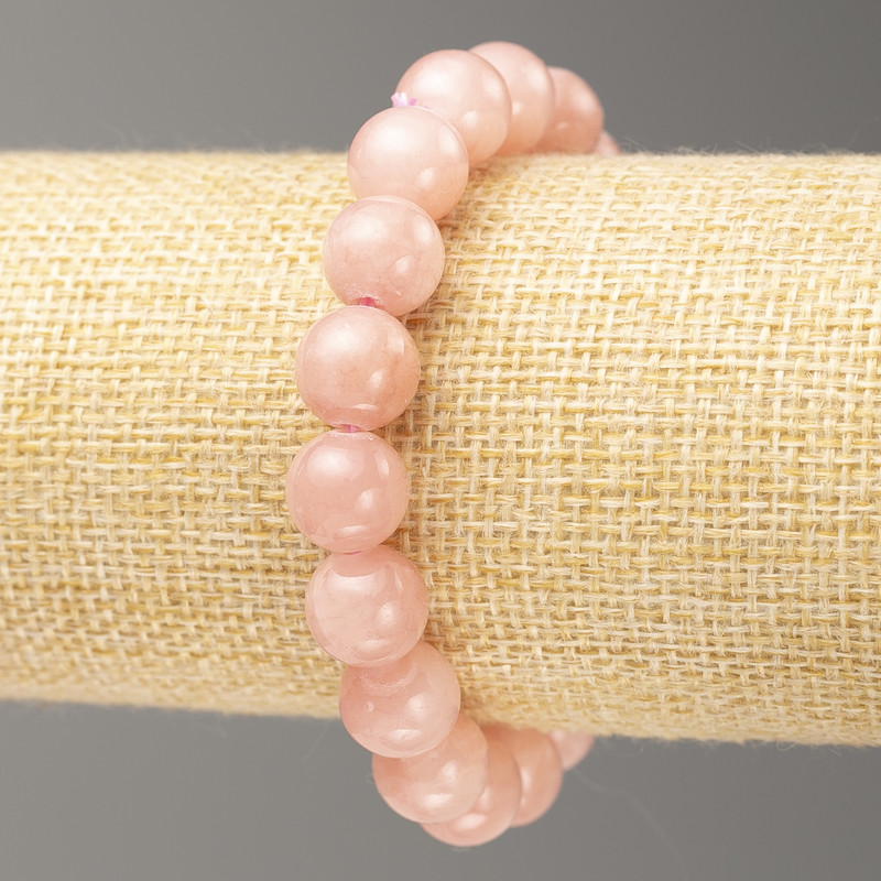 Bransoletka na gumce - Kwarc truskawkowy (akryl sztuczny) kula gładka, średnica 10 mm, długość 18 cm