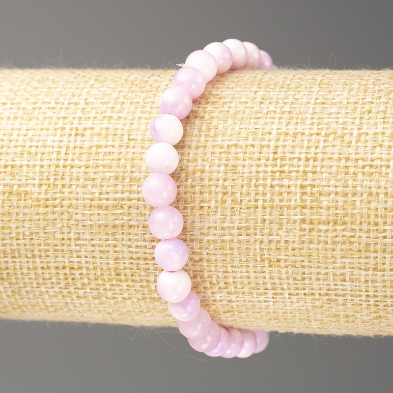 Bransoletka liliowo-biała «Oceaniczny nefryt» (sztuczny akryl), średnica 6 mm +/-, długość 18 cm +/- gładka kulka na elastycznej gumce
