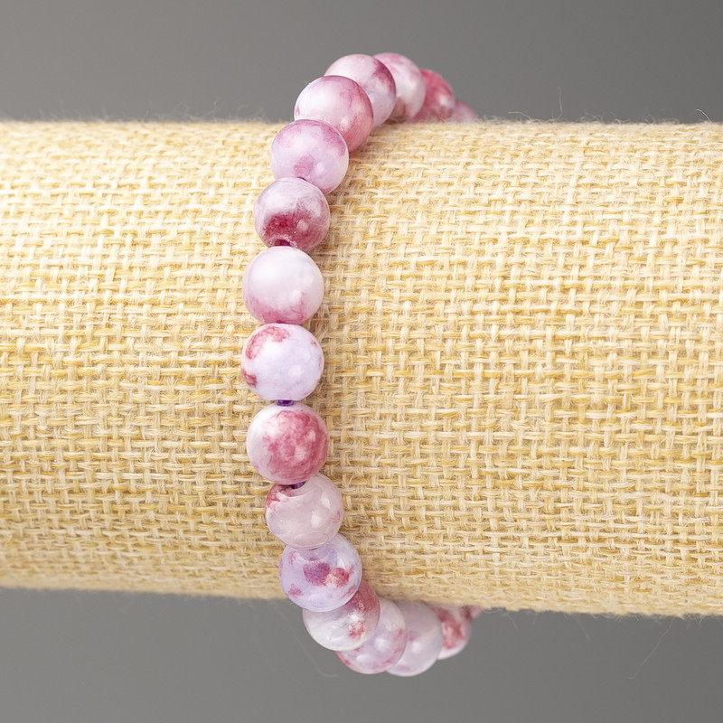Bransoletka ciemnoróżowo-fioletowa «Ametryn» z akrylu, gładka kulka o średnicy ok. 8 mm, długość ok. 18 cm, na gumce elastycznej