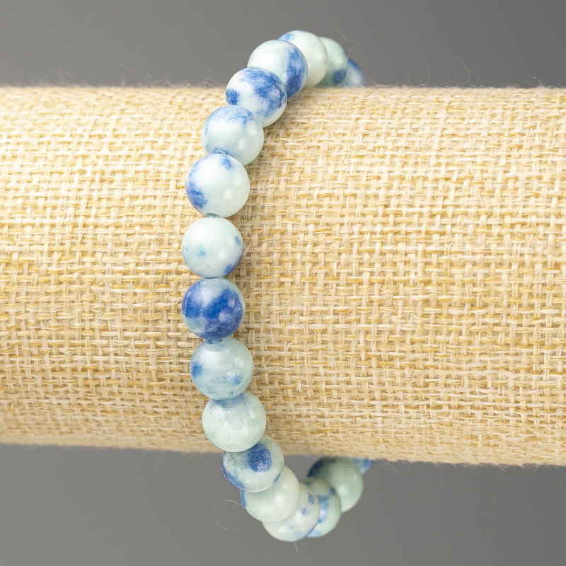 Bransoleta niebiesko-błękitny oceaniczny nefryt (sztuczny akryl), średnica 8 mm ±, długość 18 cm ±, gładkie kuleczki na elastycznej gumce
