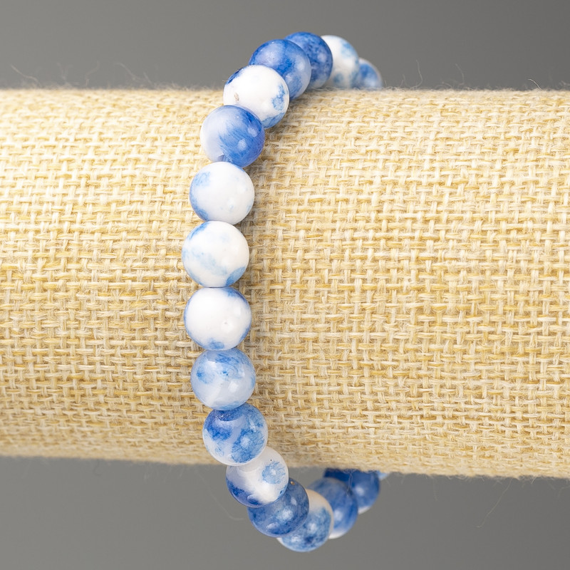 Bransoletka niebiesko-biały oceaniczny nefryt (sztuczny akryl), średnica ok. 8 mm, długość ok. 18 cm, gładkie kuleczki na gumce