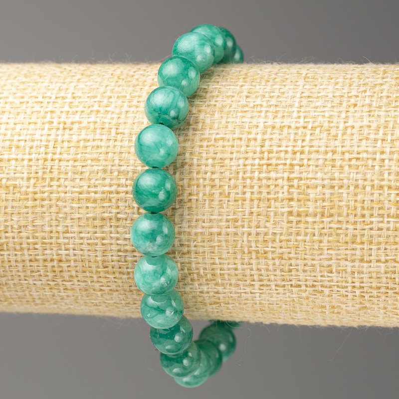 Bransoletka z amazonitu (akryl sztuczny), średnica 8 mm ±, długość 18 cm ±, gładkie kuleczki na elastycznej gumce