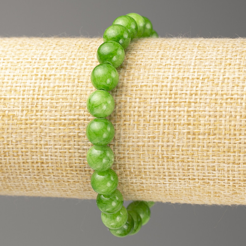 Bransoletka z sztucznego nefrytu (akryl), średnica 8 mm, długość 18 cm, gładka kulka na gumce