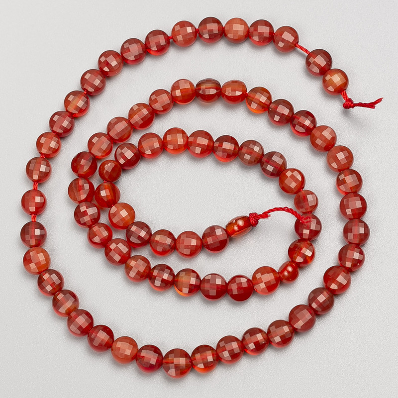 Koraliki karneolu, fasetowana moneta na nitce, średnica 5×3,5 mm, długość 38 cm+