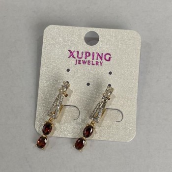 Kolczyki Xuping z czerwonym kamieniem 30×4 mm, pozłacane 18K