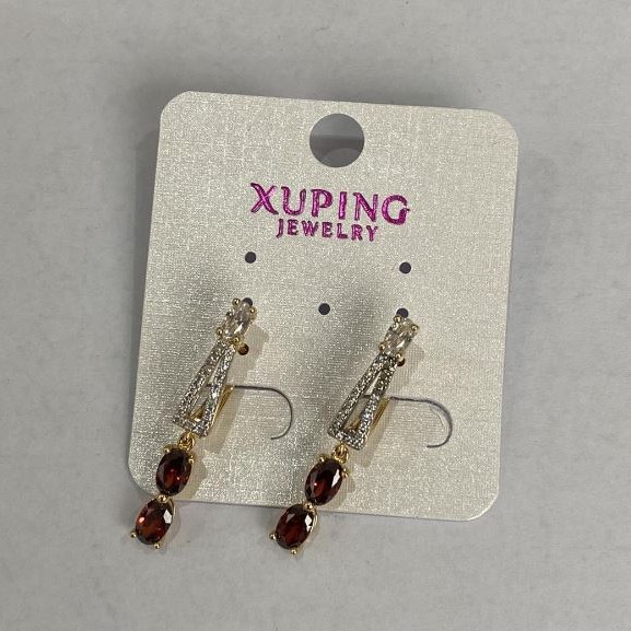 Kolczyki Xuping z czerwonym kamieniem 30×4 mm, pozłacane 18K