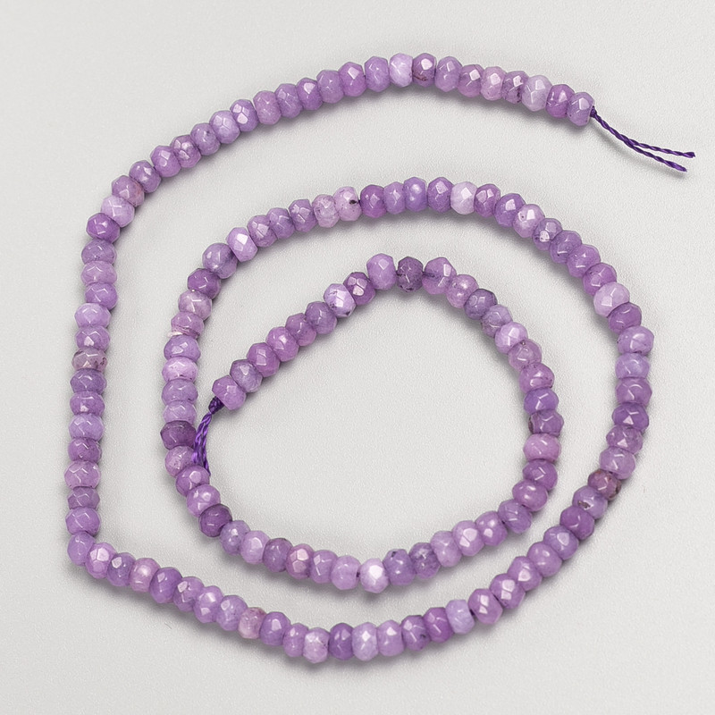 Koraliki z ametystu sztucznego, fasetowane w kształcie rondla, na nitce, d4×2,5 mm, długość 37 cm ±