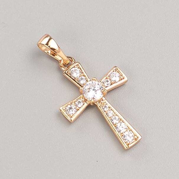 Wisiorek Xuping Krzyż pozłacany 18K z białymi kryształami, średnica 22,5×14 mm