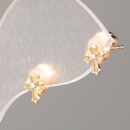 Kolczyki Xuping Krzyż Pozłacanie 18K z białymi cyrkoniami, średnica 7×5 mm+
