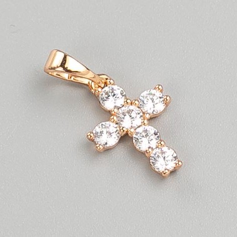 Wisiorek Xuping Krzyż pozłacany z białymi kryształami 18K, średnica 15×10 mm