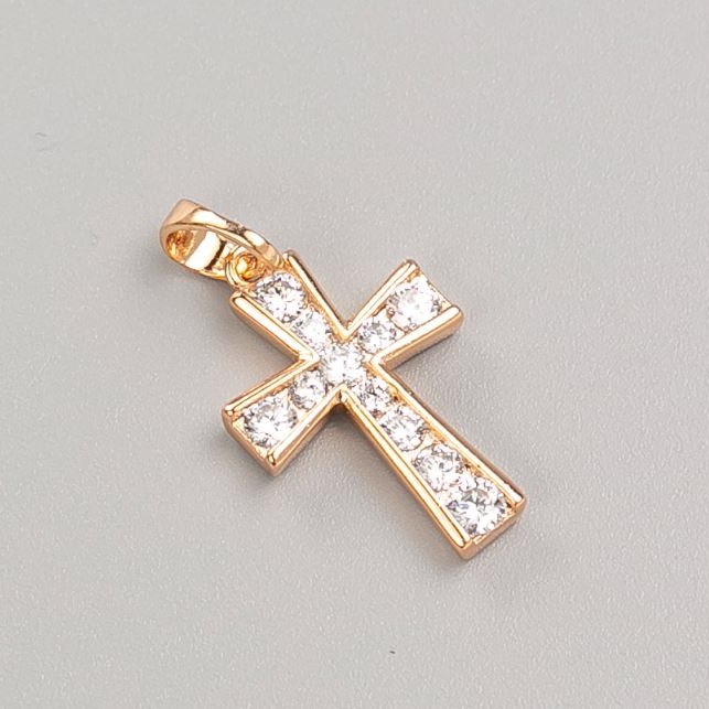 Wisiorek Xuping Krzyż pozłacany 18K z białymi kryształami, średnica 20,5×13 mm