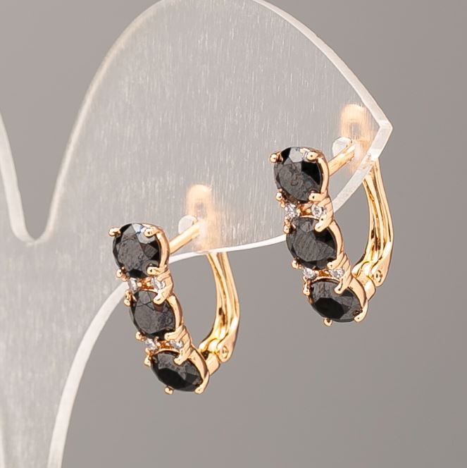 Kolczyki Xuping z czarnym kamieniem i białymi cyrkoniami 17×5 mm pozłota 18K