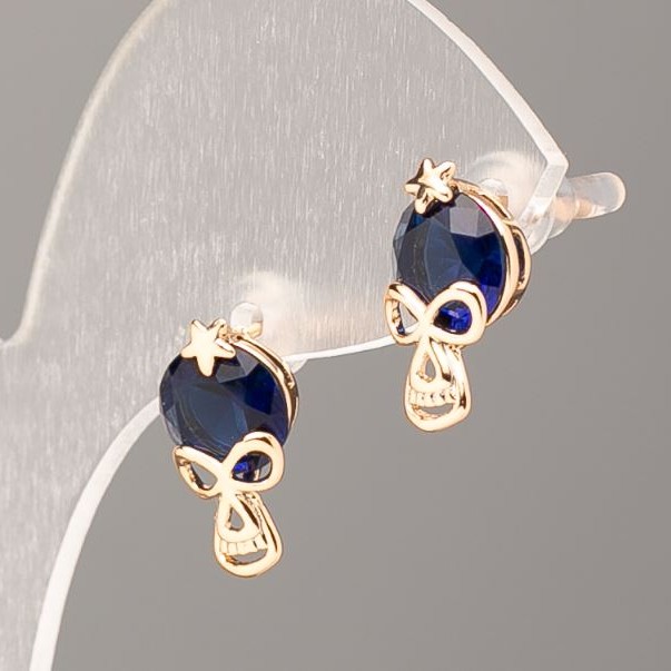 Kolczyki sztyfty Xuping z pozłacaniem 18K i niebieskim kamieniem, średnica 14,5×8 mm