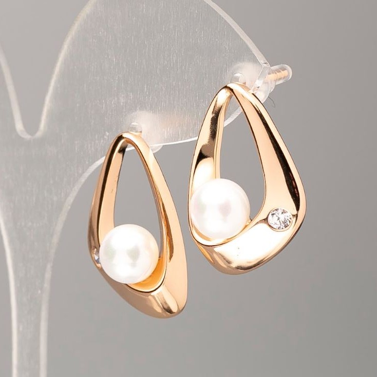 Kolczyki Xuping Pozłacane 18K z perłami Majorki, średnica 21,5×11,5 mm+