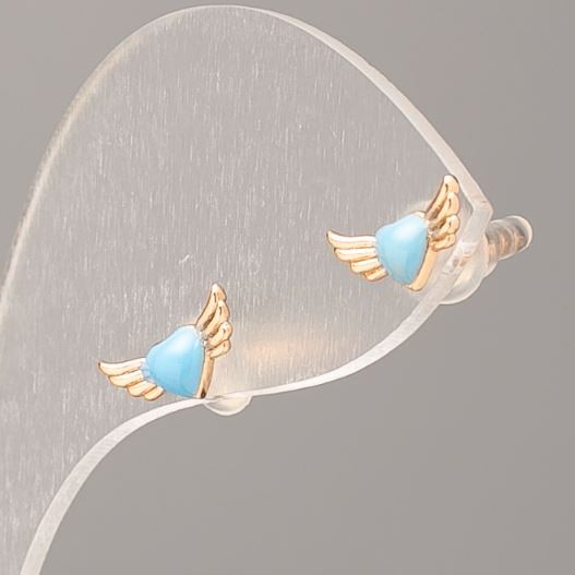 Kolczyki sztyfty Xuping, pozłacane 18K, błękitne serduszka, średnica 10×5 mm