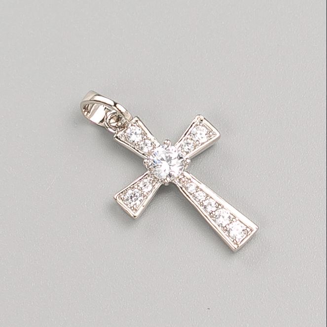 Wisiorek Krzyż Xuping rodowany z białymi kamieniami 22×14 mm+