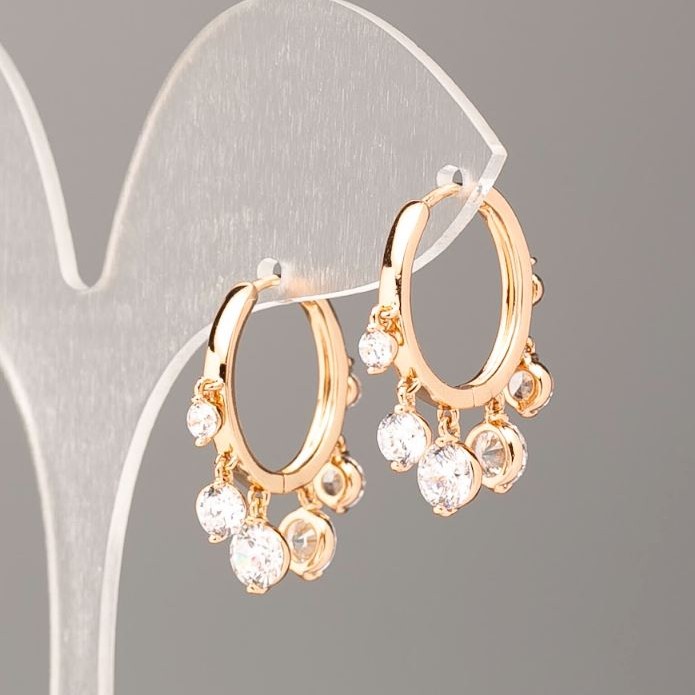 Kolczyki Xuping Pozłacane 18K Serce z białymi kryształami, średnica 12 x 14 mm+