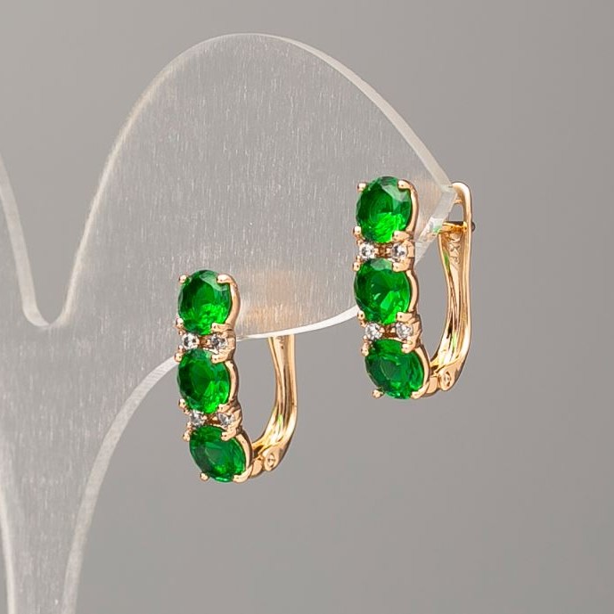 Kolczyki Xuping pozłacane 18K z zielonym kamieniem i białymi cyrkoniami 17×5 mm