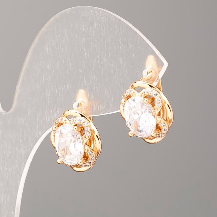 Kolczyki Xuping Pozłacane 18K z białym kryształem, średnica 14x13 mm+