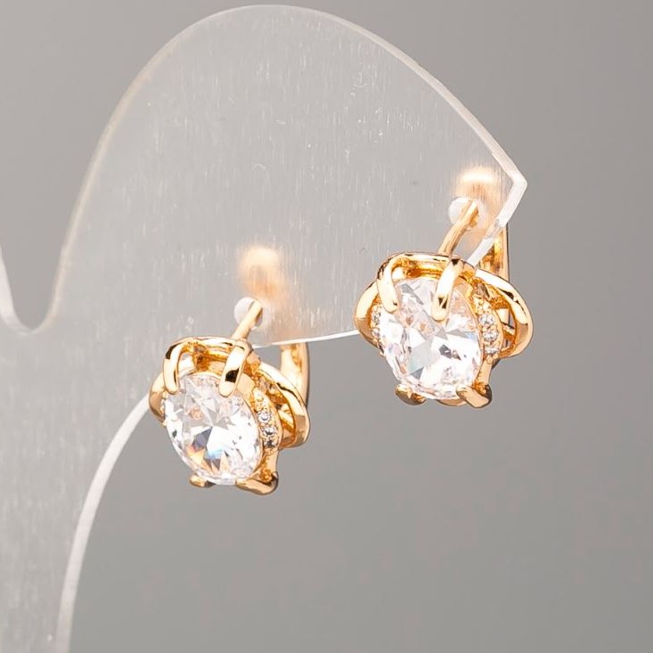 Kolczyki Xuping Pozłacane 18K z białym kryształem, średnica 12,5×11 mm