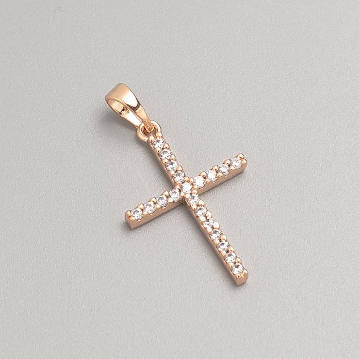 Zawieszka Xuping Krzyż, pozłacana 8K, z białymi kamieniami, wymiary 24,5 × 16,5 mm