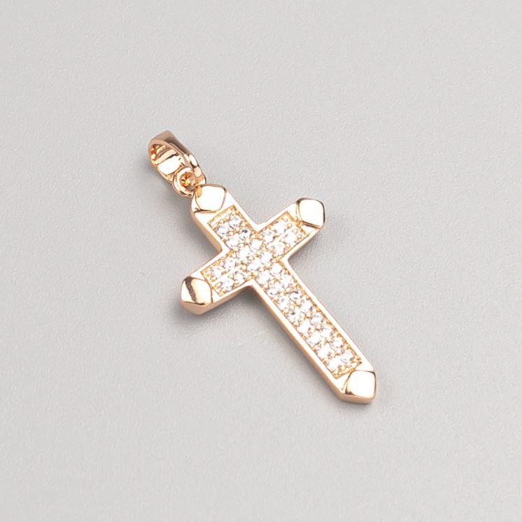 Wisiorek Xuping Krzyż pozłacany 18K z białymi cyrkoniami, średnica 26×15, 5 mm+