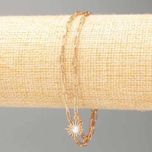 Bransoletka Xuping z pozłoceniem 18K, długość 18–21 cm, grubość około 2 mm, z słońcem i białymi kamieniami