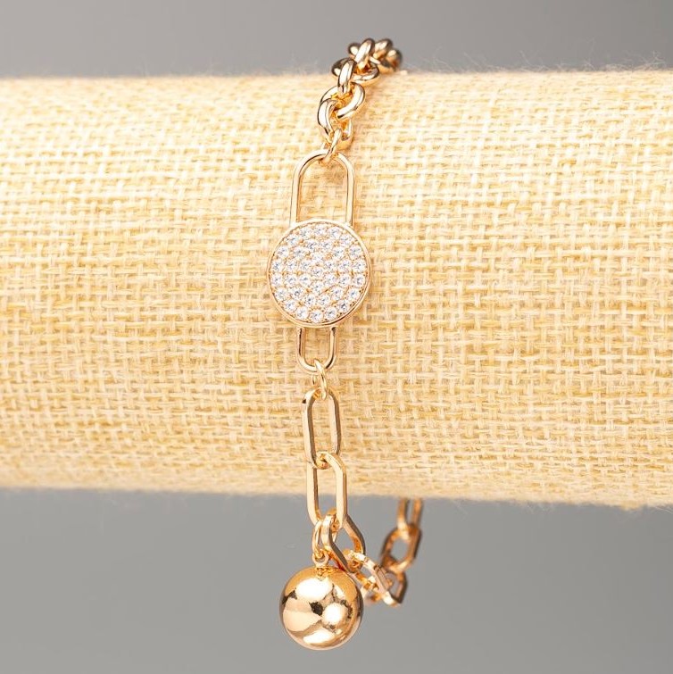 Bransoletka Xuping Pozłota 18K, dł. L 20 cm, grubość 6 mm +-, grubość 5 mm +-, z białymi kryształami