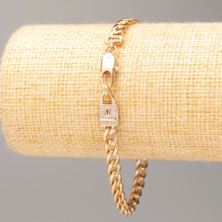Bransoletka Xuping Pozłacana splot pancerny «Zamek» 18K, długość 20 cm, szerokość ok. 5 mm, z białymi kryształami