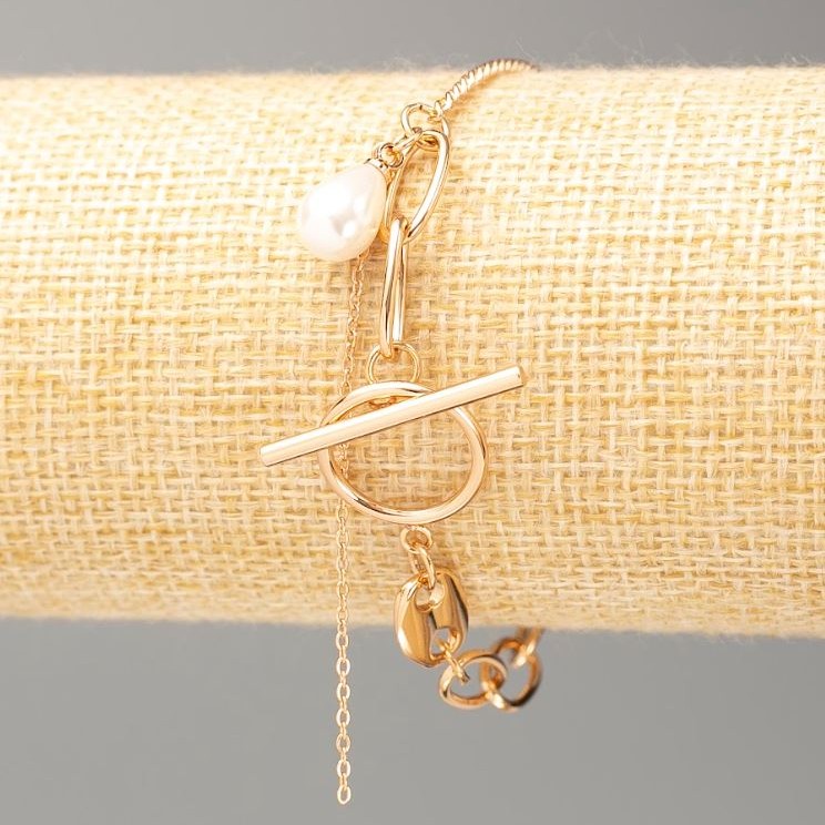 Bransoletka Xuping z pozłaceniem 18K, długość 18 cm, grubość 6 mm ±, grubość 2 mm ± z perłą