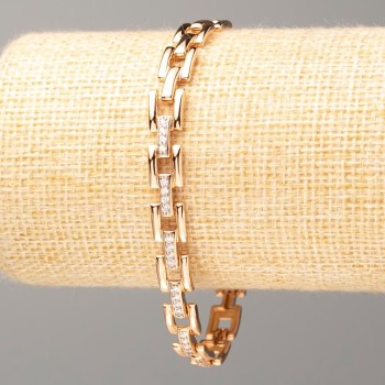 Bransoletka Xuping Pozłacana 18K, długość 20 cm, grubość ok. 7 mm, z białymi kryształami