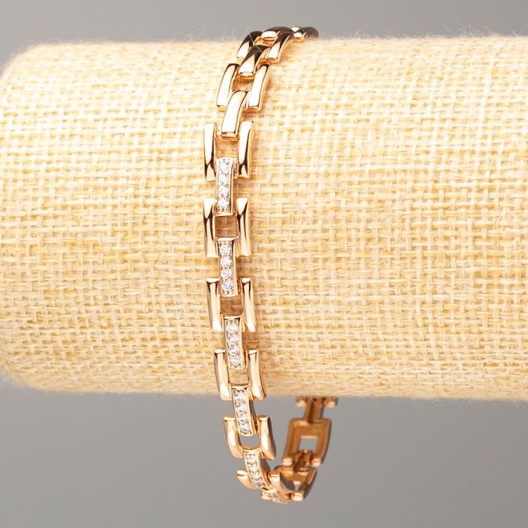 Bransoletka Xuping Pozłacana 18K, długość 20 cm, grubość ok. 7 mm, z białymi kryształami