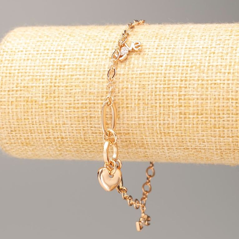 Bransoletka Xuping Pozłacana 18K "Love" L 17–20,5 cm, grubość 4 mm +/-, grubość 7 mm +/- z białymi cyrkoniami