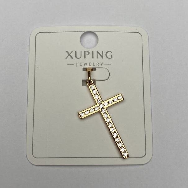 Wisiorek Xuping Krzyż Pozłacany 8K z białymi kamieniami, średnica 26×12,5 mm