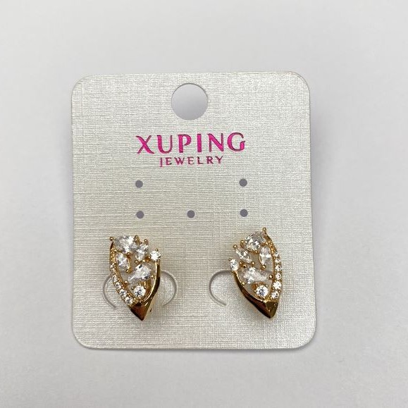 Kolczyki Xuping Pozłacane 18K z białymi kryształami, średnica 16×9 mm+