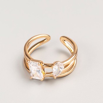 Pierścionek Xuping, kolor metalu 'złoto', biały kamień, rozmiary 16, 18