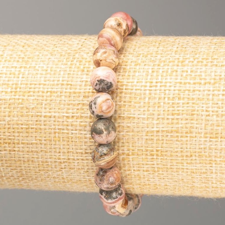 Bransoletka z rodokrozytem – gładkie kulki, średnica ok. 8 mm, długość 18 cm
