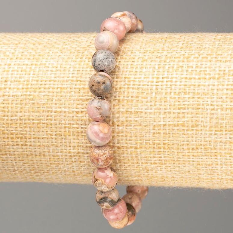 Bransoletka z rodokrozytu – gładkie kulki, średnica 8 mm, długość 18 cm