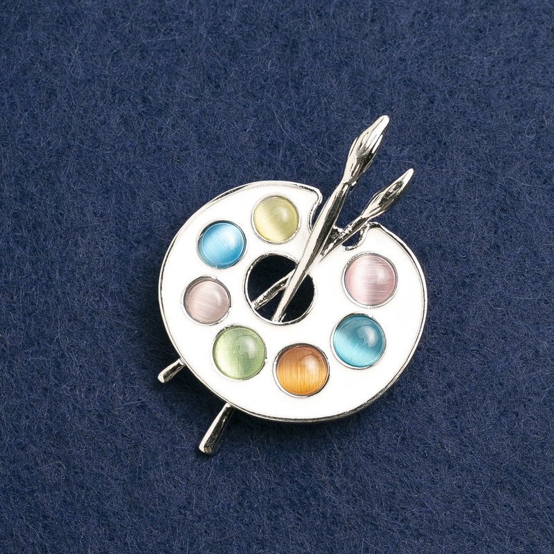 Broszka Paleta, kolorowa emalia, srebrny metal 46×34 mm