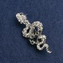 Broszka Żmija z białymi i czarnymi kryształami, ciemnosrebrny metal 55×25 mm