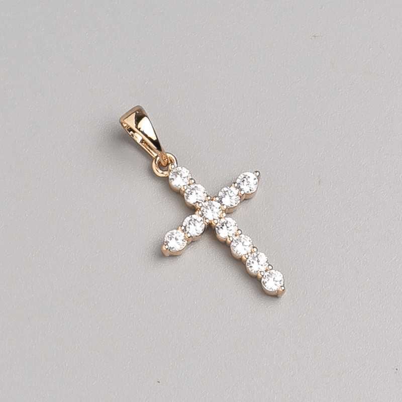 Wisiorek Xuping Krzyż pozłacany 18K z białymi kryształkami, średnica 19×14 mm, długość 26 mm