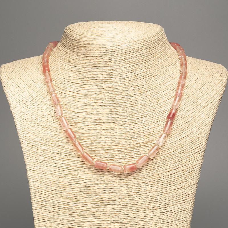 Naszyjnik z chalcedonu, naturalny kamień, gładkie cylindry, średnica 10×6 mm, długość 48 cm ±