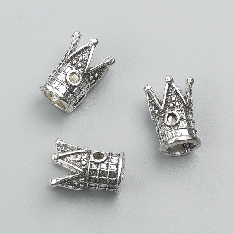 Końcówka ozdobna Korona, kolor metalu: srebrny, średnica 13×8 mm (±), opakowanie -20 g, 17 szt. (±)