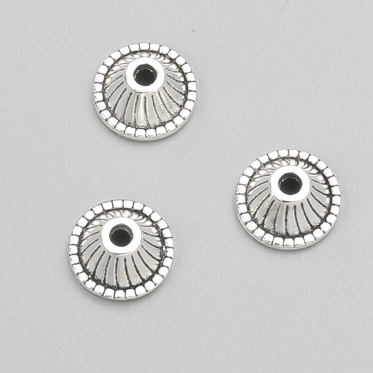 Końcówka do biżuterii, kolor metalu srebrny, średnica 10×5 mm (±), opakowanie 20 g, 30(±) szt.