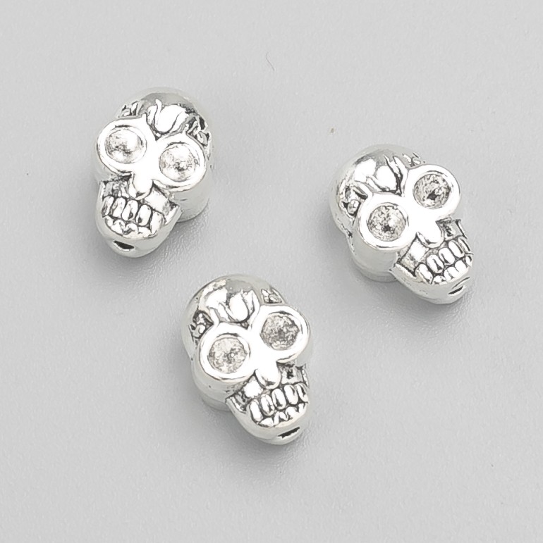 Koralik-wstawka 'Czaszka', średnica 11×8×6 mm, opakowanie 20 g, 11 szt. +/- kolor metalu 'srebro'