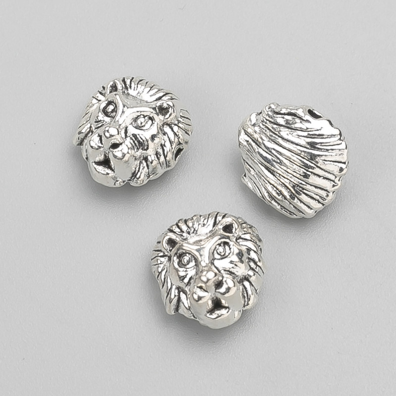 Koralik-wkładka Lew, średnica 12×11×8 mm, masa 20 g, 9 szt. ± kolor metalu "srebro"