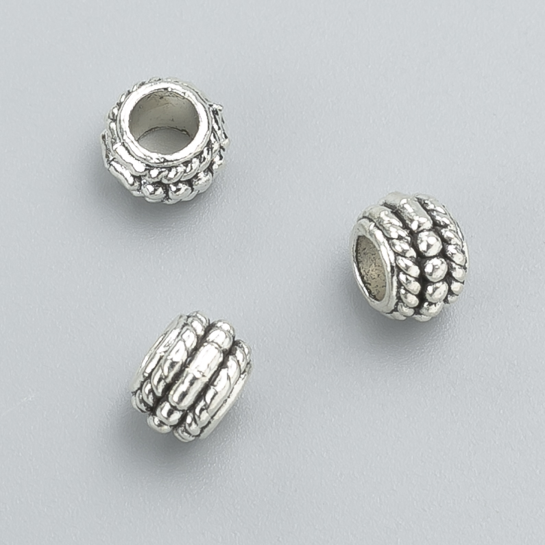 Koralik-wstawka, średnica 8×6 mm, opakowanie 26 szt., kolor metalu 'srebro'